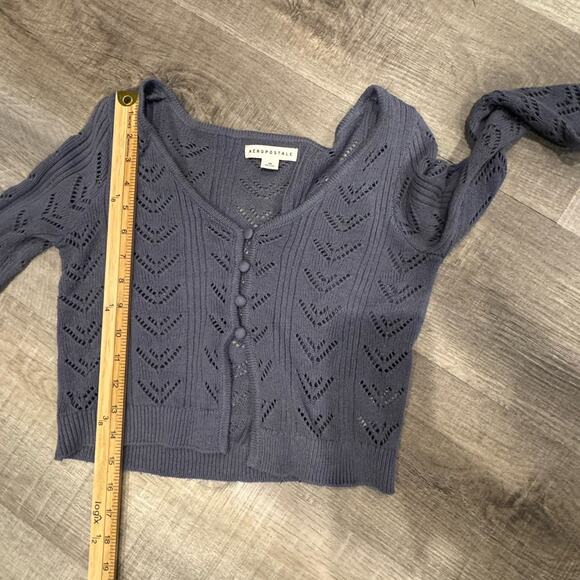 aeropostale Long Sleeve Button Front Cropped Flyaway Cardigan Grey Womens XS - Picture 6 of 9